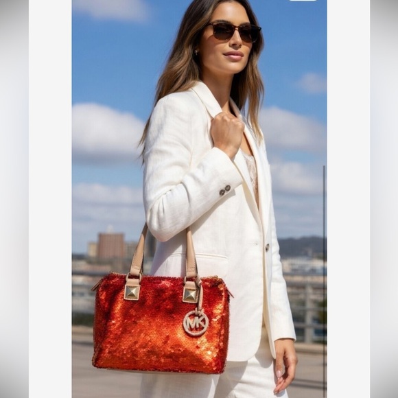 Michael Kors Grayson Sparkling orange Sequin Satchel - Picture 2 of 10